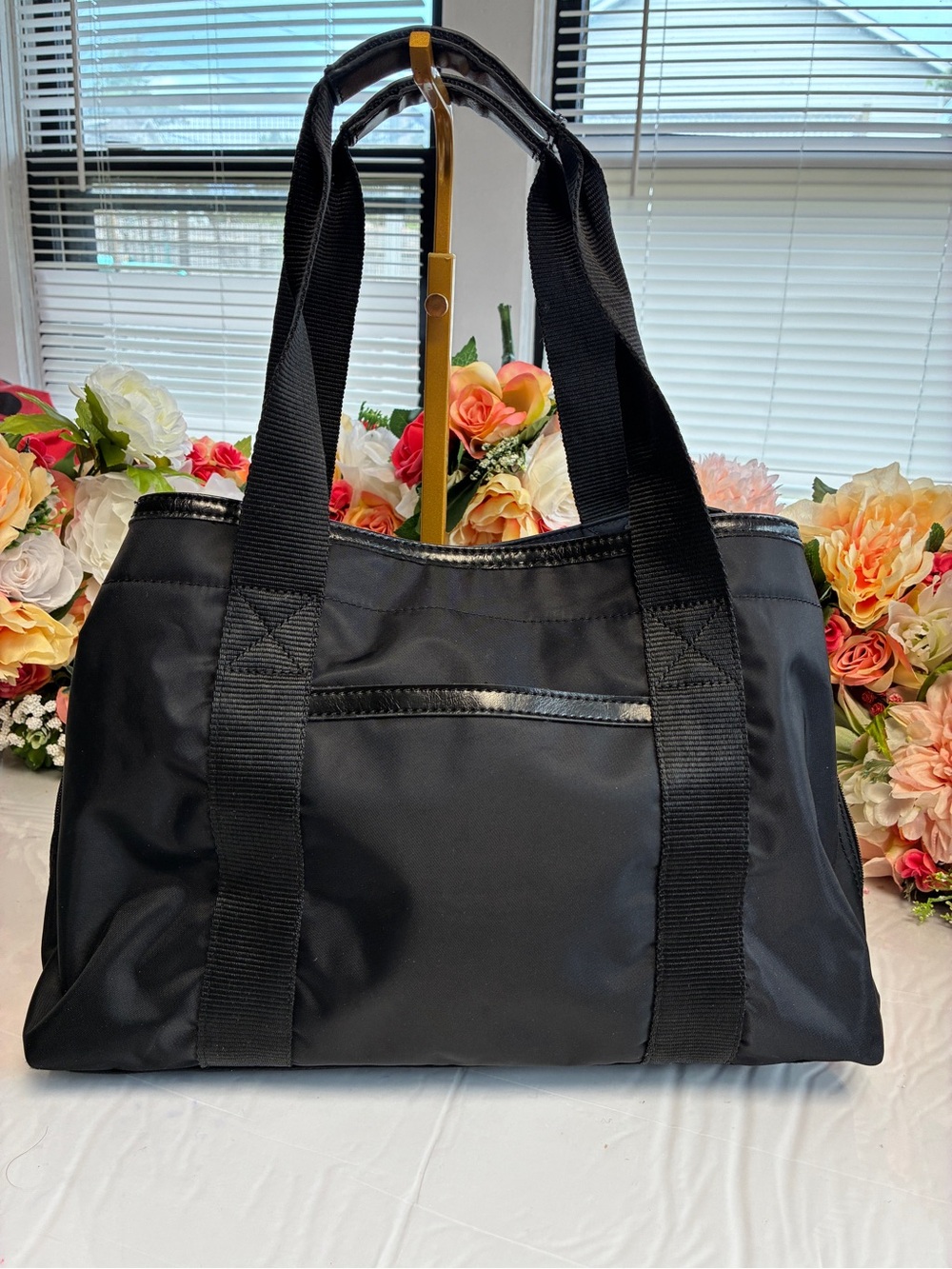 Easy Spirit Black Nylon Triple Compartment Travel Work Tote Shoulder Bag